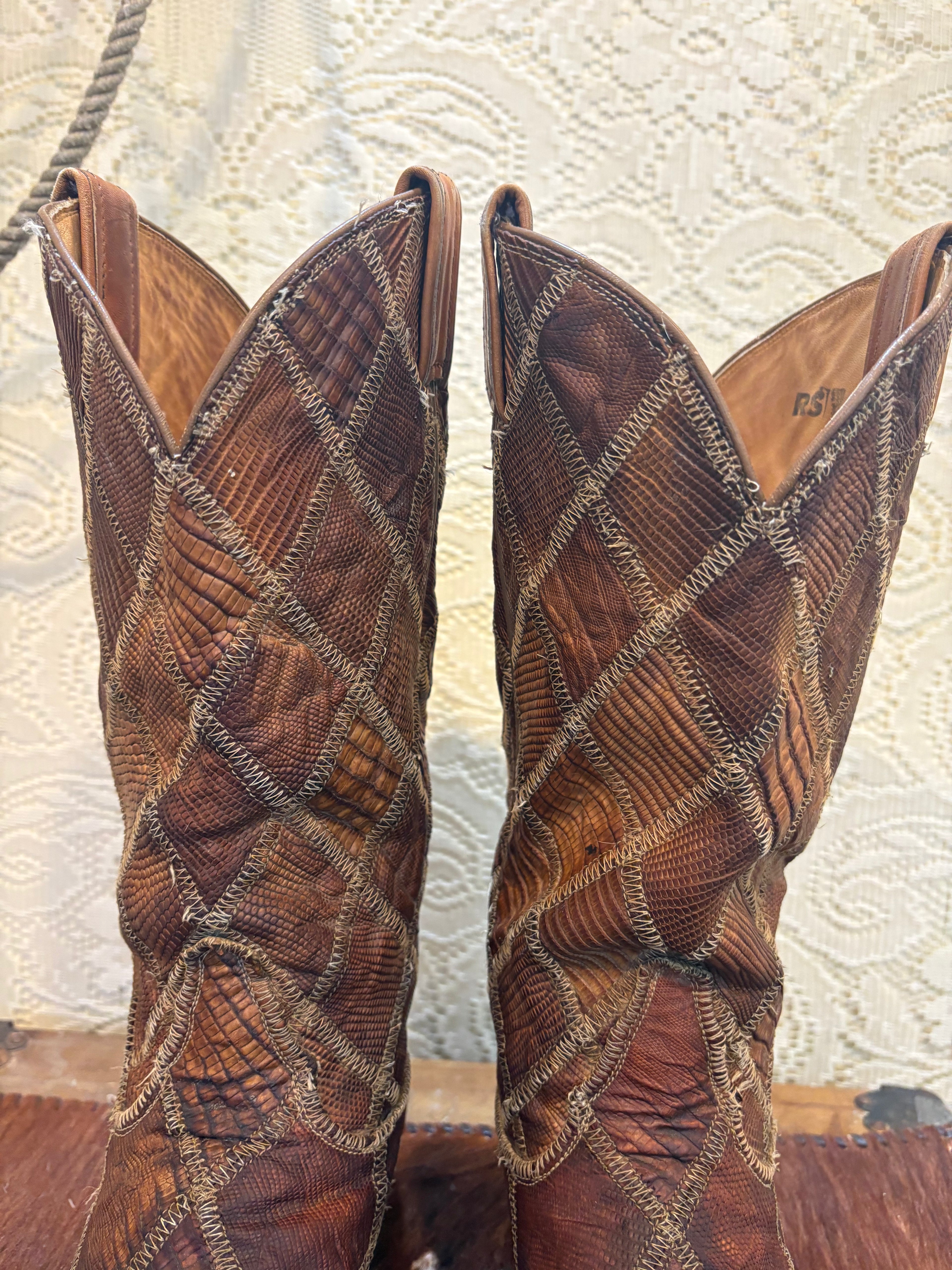 Vintage Black Label Tony Lama Exotic Reptile Patchwork Cowboy Western Boots 9 1/2 D