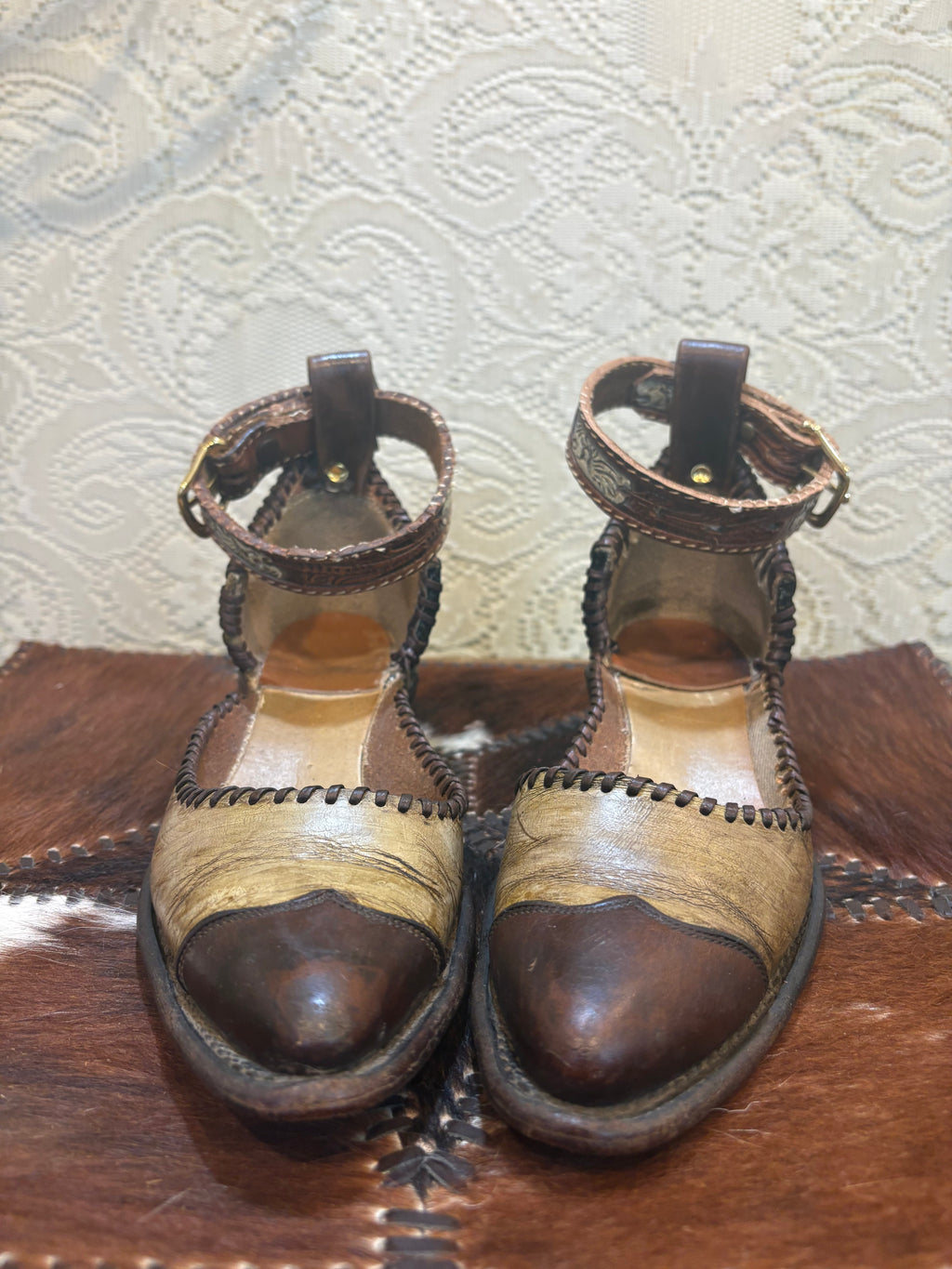 Handcrafted Mules with Ankle Straps made from Vintage Cowboy Boots size 8.5