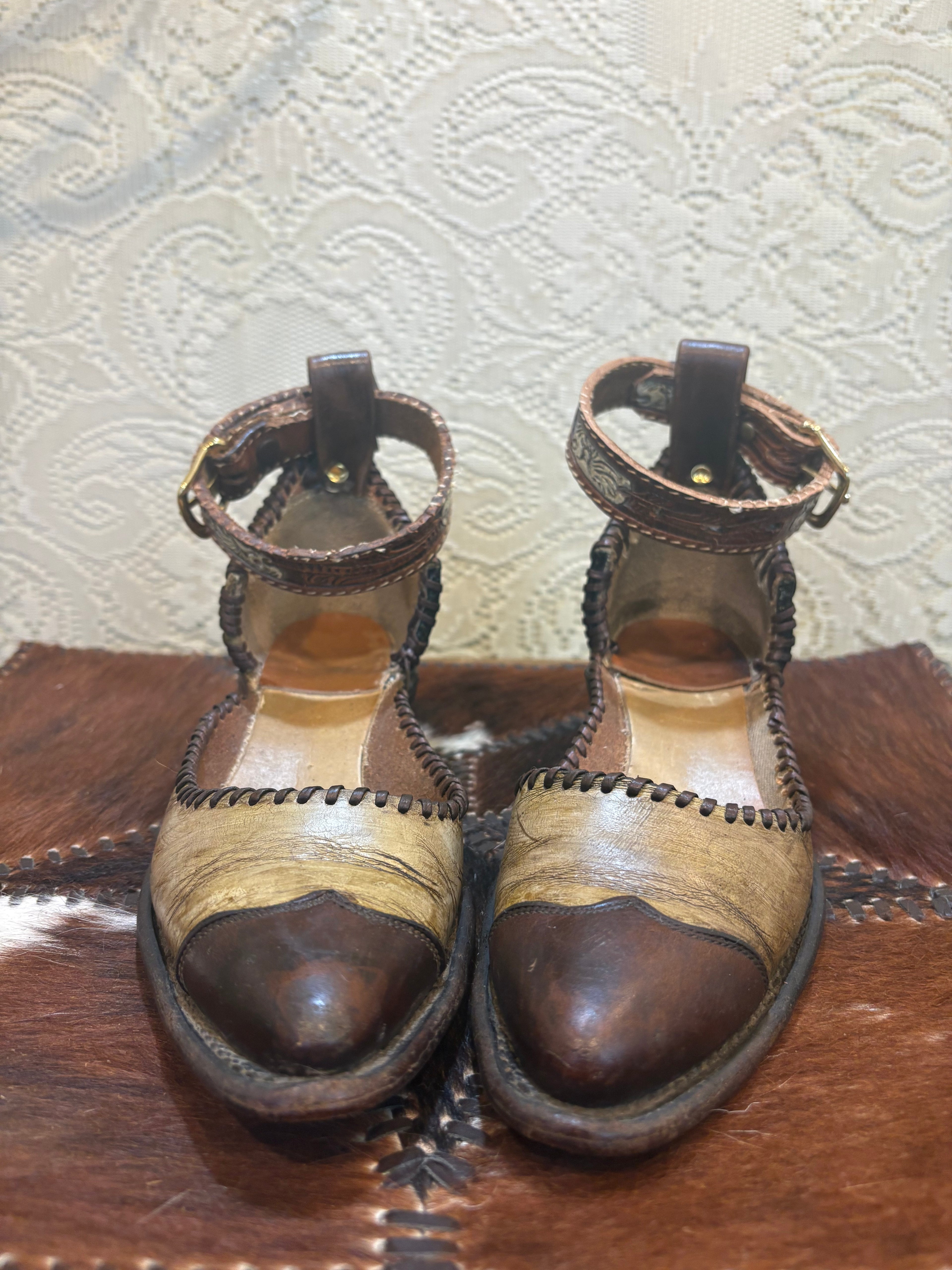 Handcrafted Mules with Ankle Straps made from Vintage Cowboy Boots size 8.5