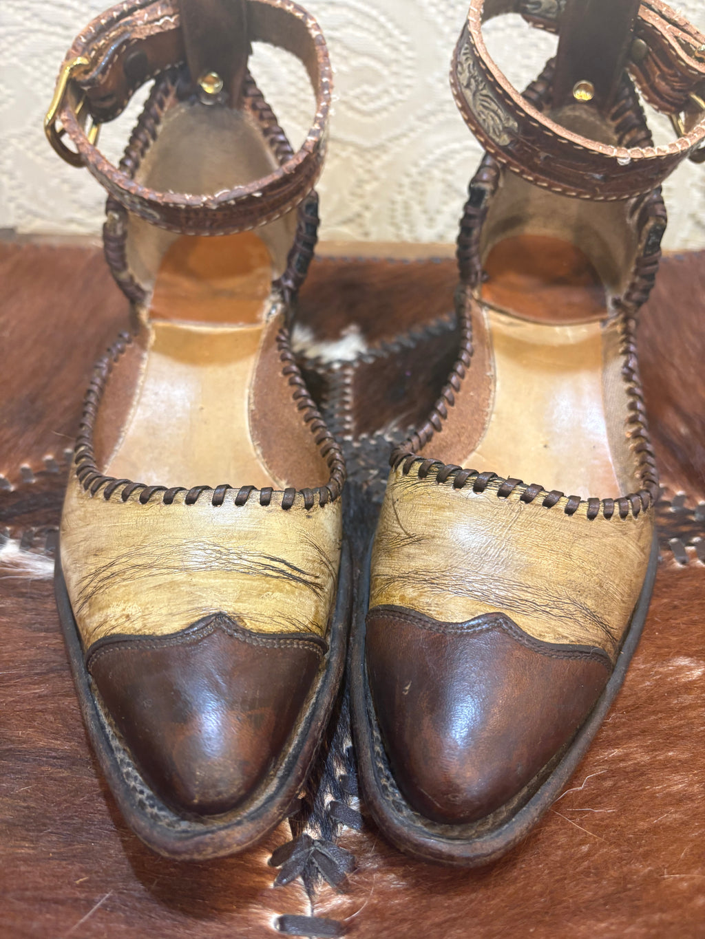 Handcrafted Mules with Ankle Straps made from Vintage Cowboy Boots size 8.5