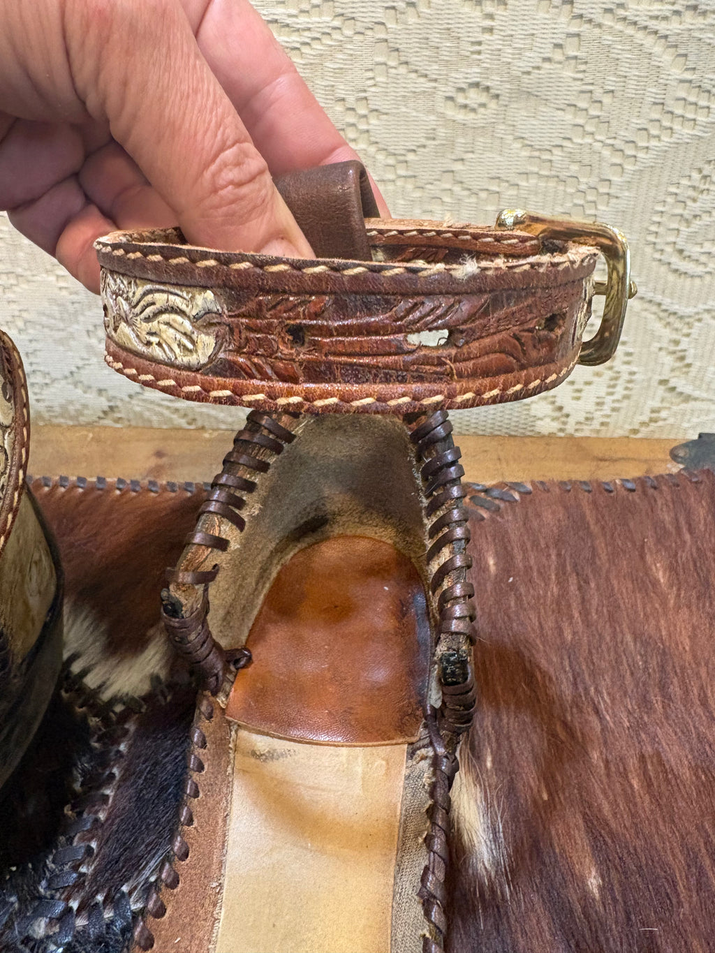 Handcrafted Mules with Ankle Straps made from Vintage Cowboy Boots size 8.5