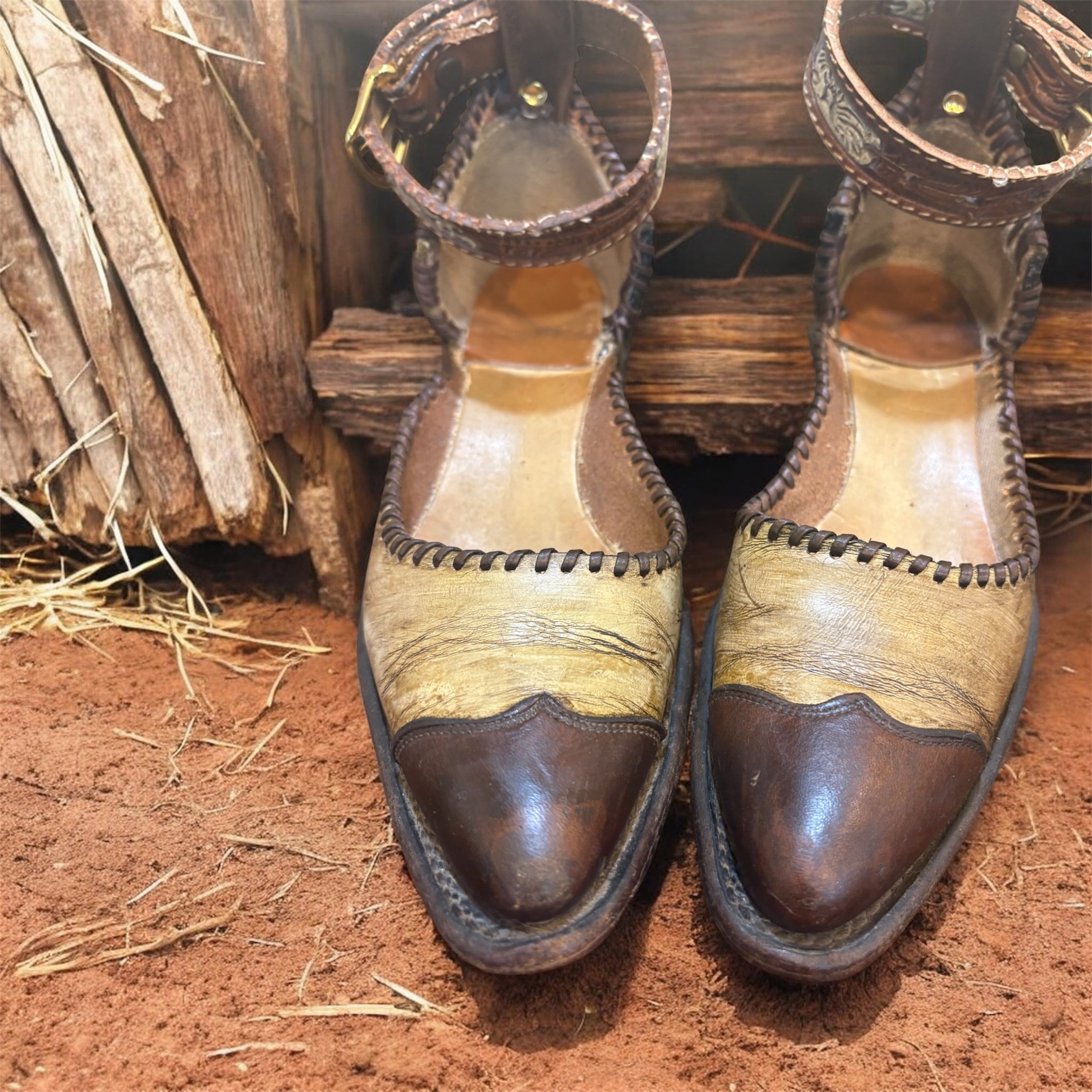 Handcrafted Mules with Ankle Straps made from Vintage Cowboy Boots size 8.5