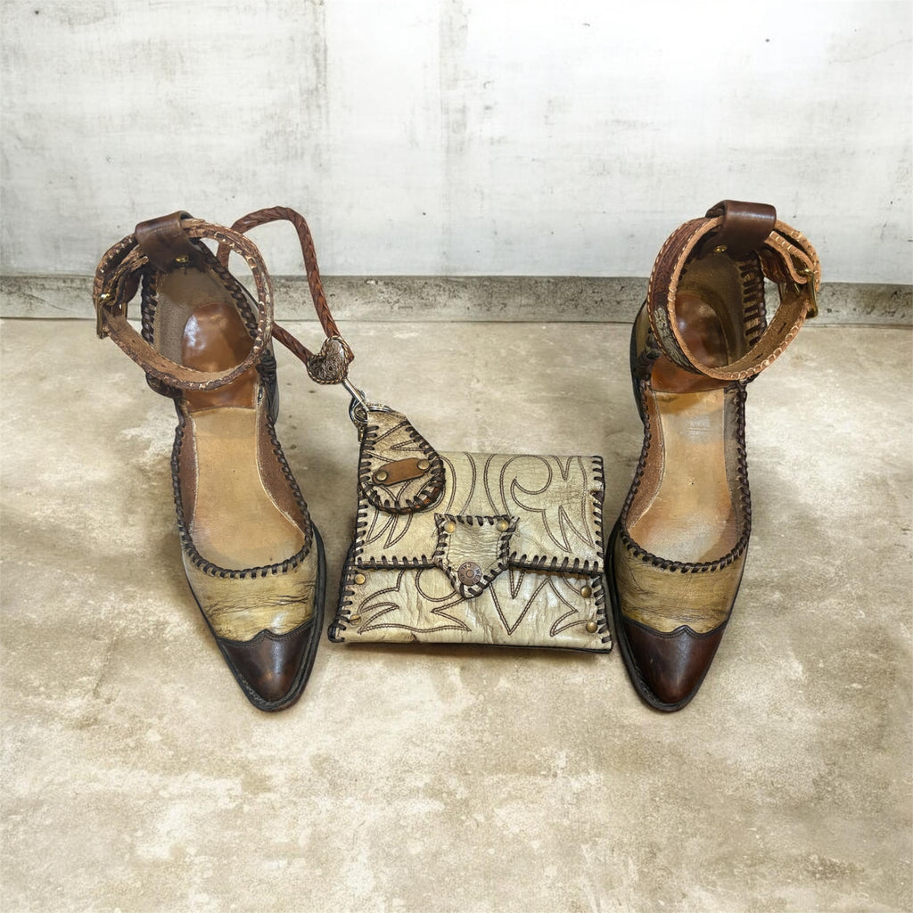 Handcrafted Mules with Ankle Straps made from Vintage Cowboy Boots size 8.5