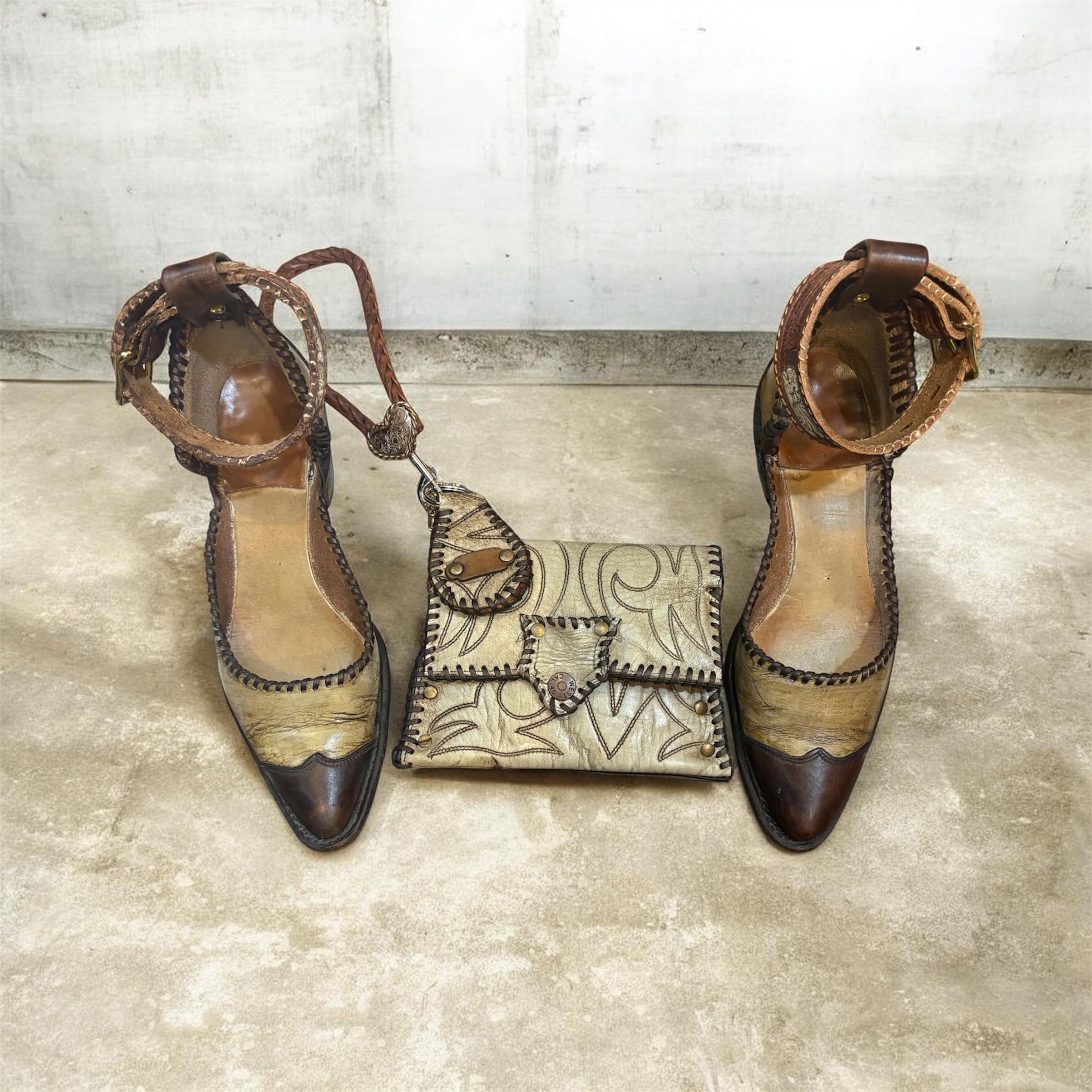 Handcrafted Mules with Ankle Straps made from Vintage Cowboy Boots size 8.5