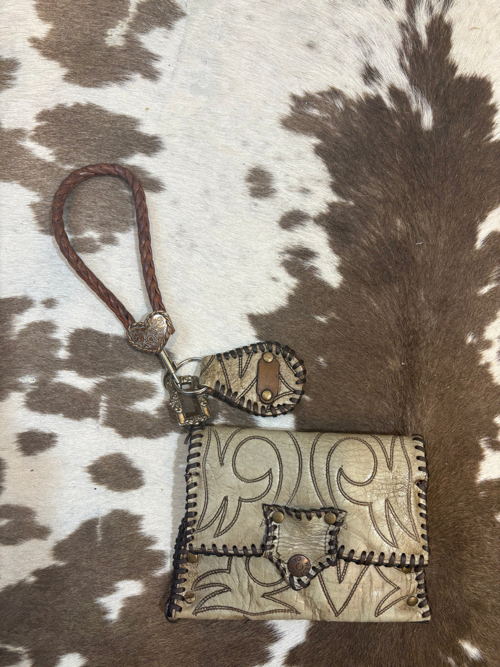 Handcrafted vintage Leather Wristlet Clutch made from Cowboy Boots