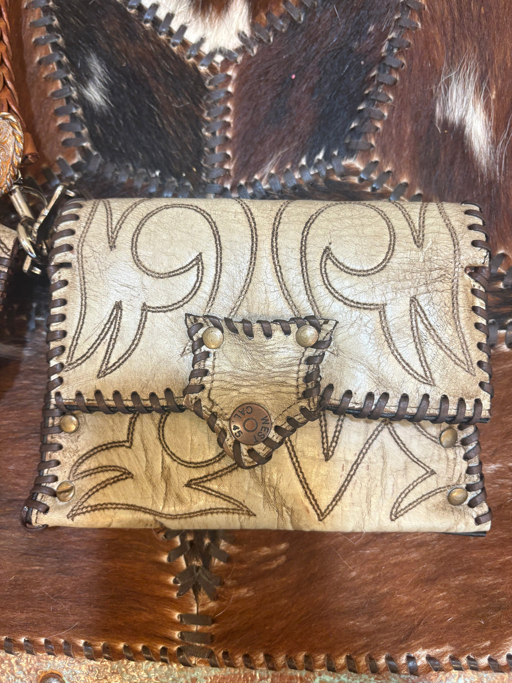 Handcrafted vintage Leather Wristlet Clutch made from Cowboy Boots