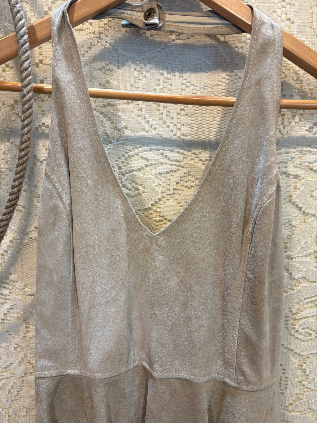 Handcrafted Vintage Suede Halter Skater Dress Size Small