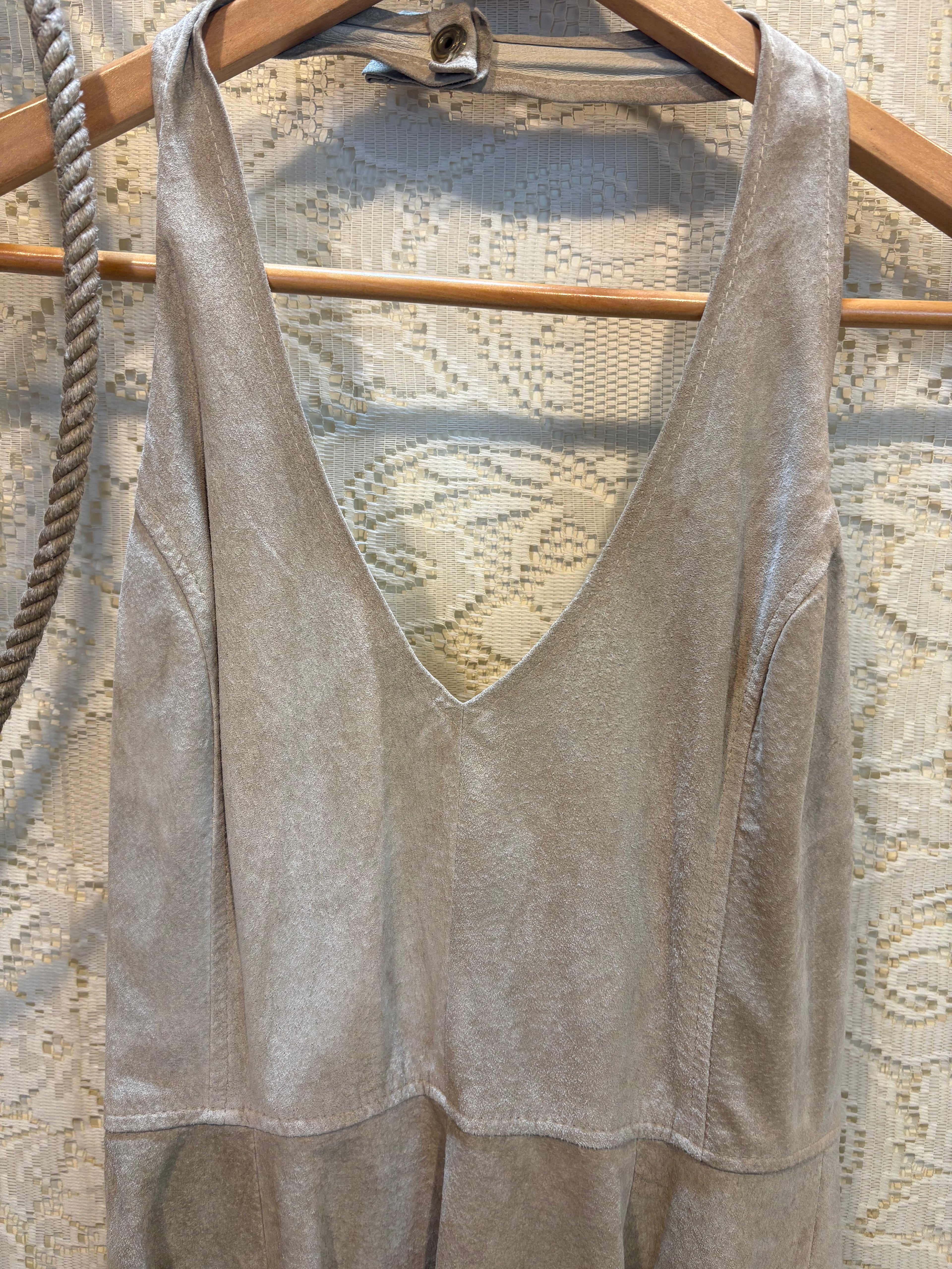Handcrafted Vintage Suede Halter Skater Dress Size Small