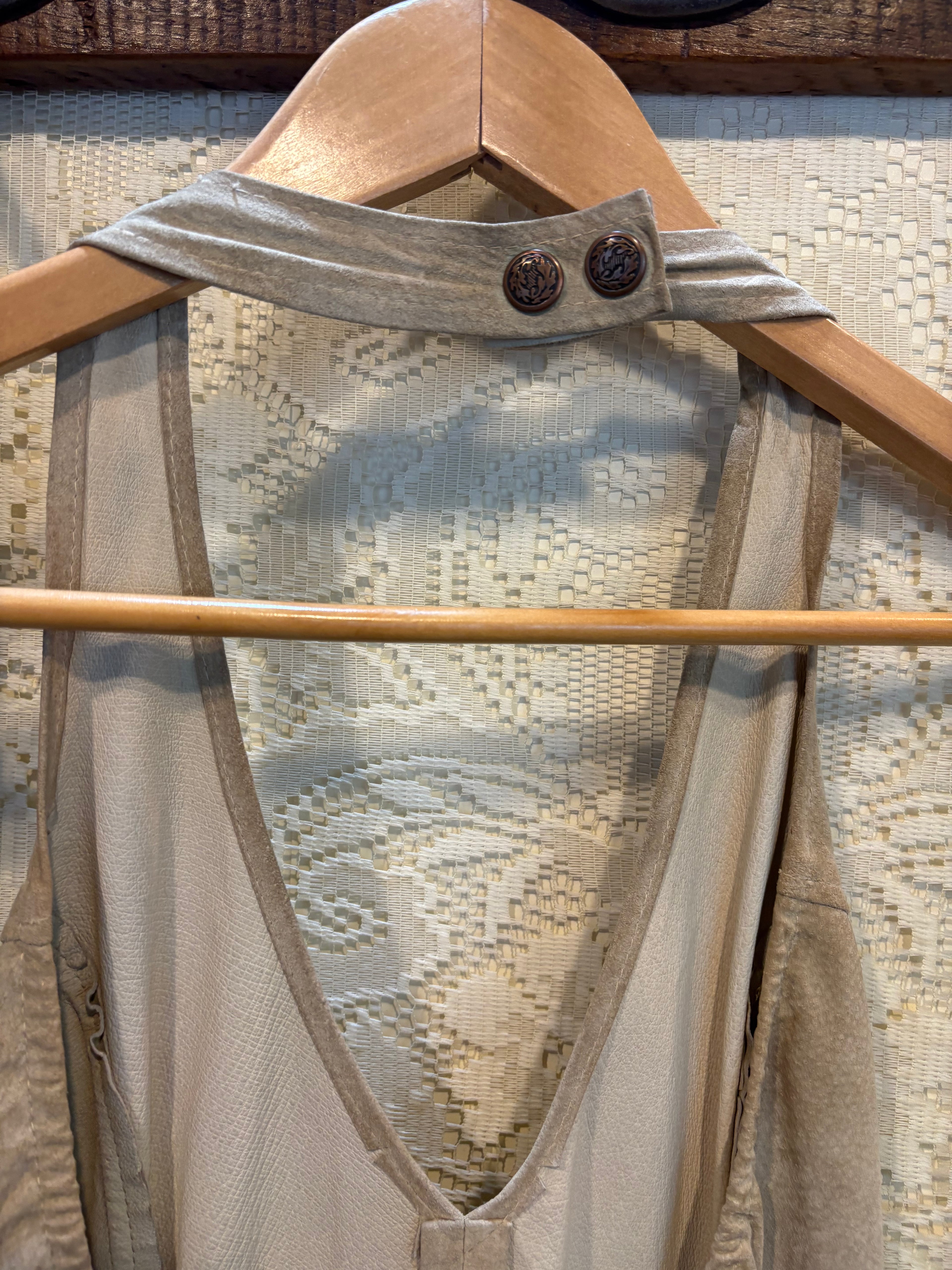 Handcrafted Vintage Suede Halter Skater Dress Size Small