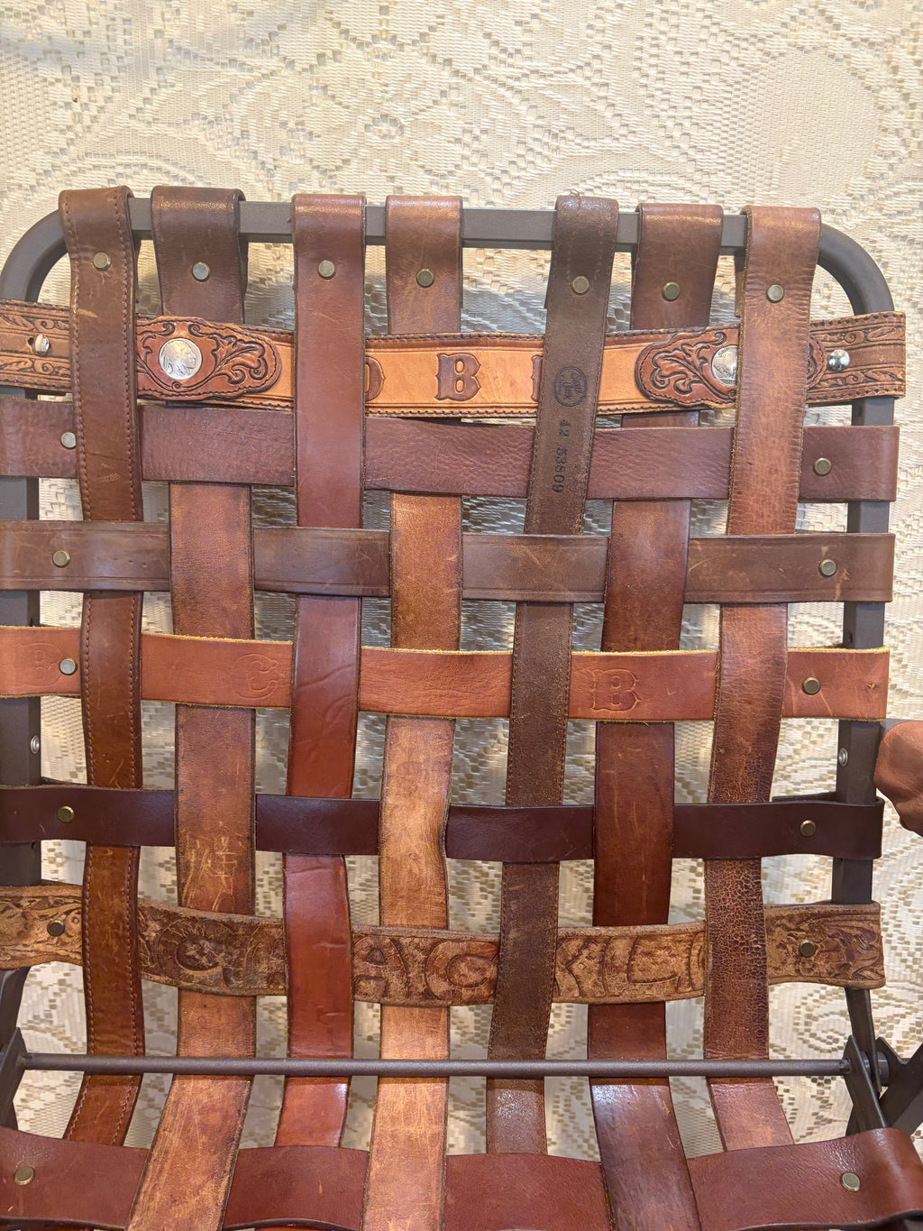 Handcrafted Vintage Western Leather Belt Lawn Chair