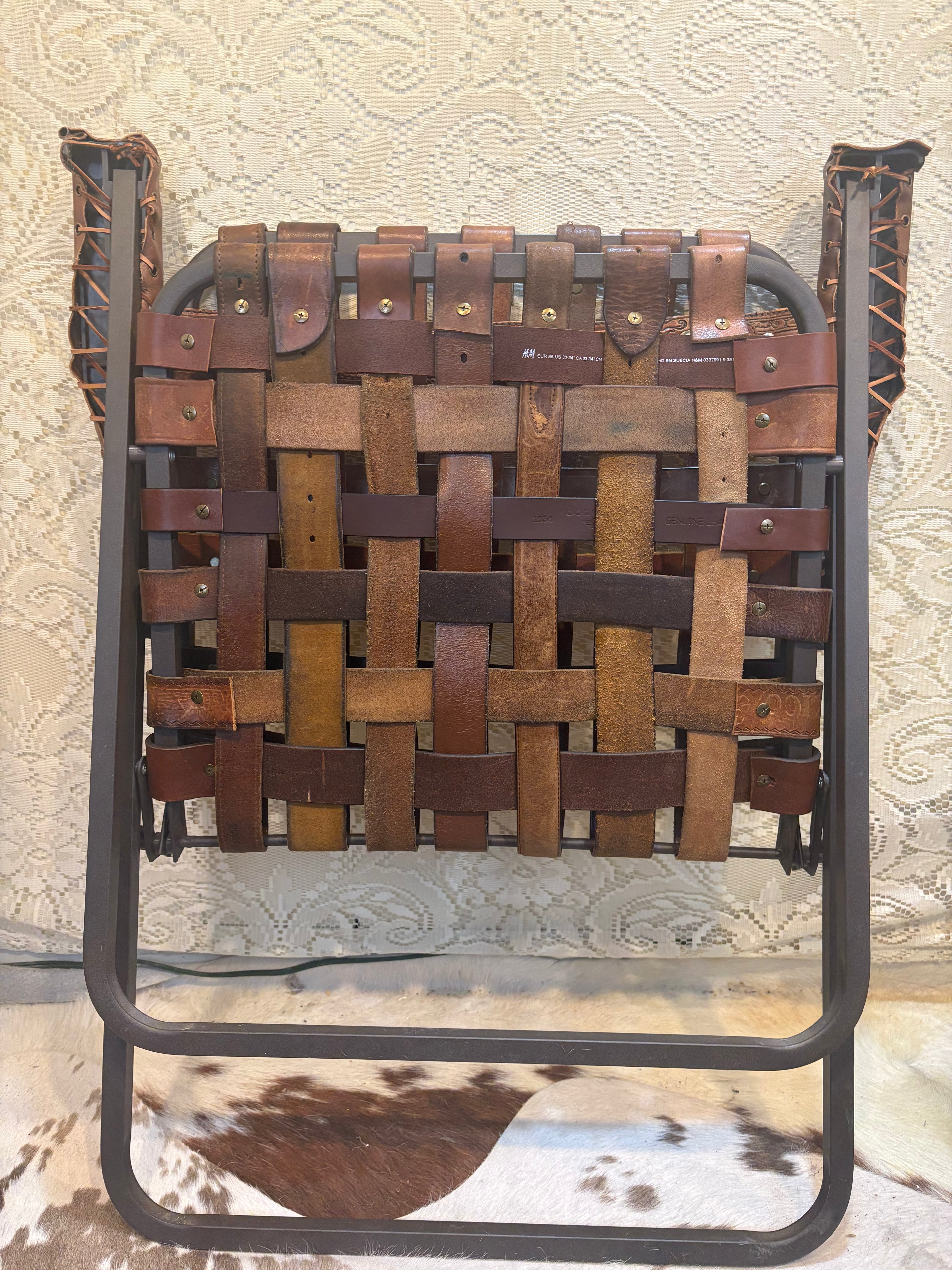 Handcrafted Vintage Western Leather Belt Lawn Chair