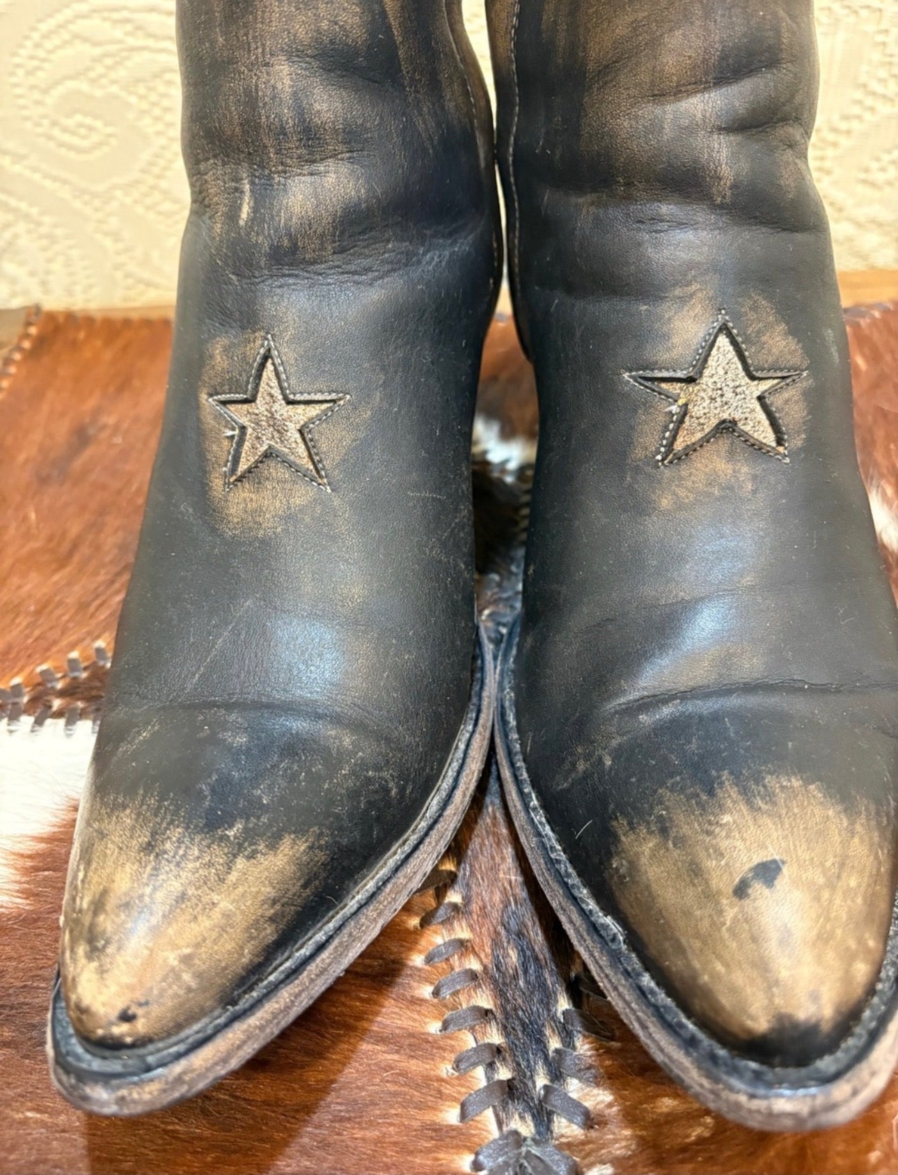 Free People Black Leather Ankle Booties with Star Accent size 8.5 by Mexicana
