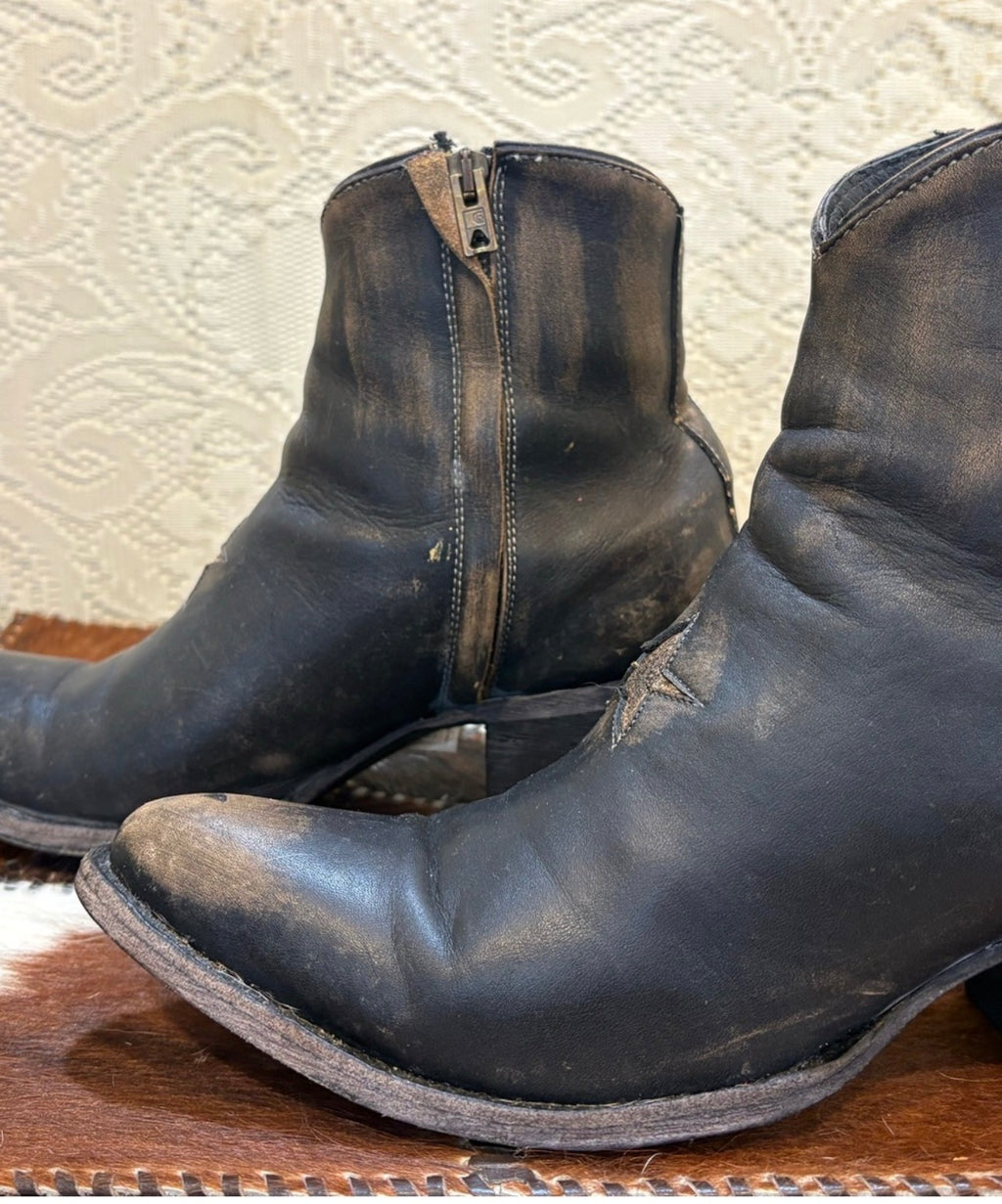 Free People Black Leather Ankle Booties with Star Accent size 8.5 by Mexicana
