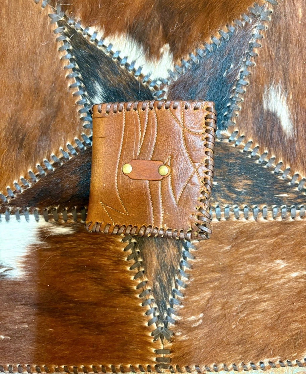Vintage Brown Leather Cowboy Boot Bifold Wallet with Brass Accent