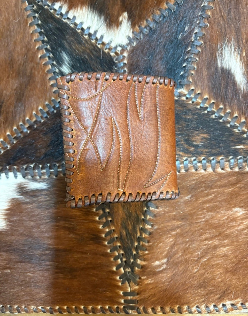 Vintage Brown Leather Cowboy Boot Bifold Wallet with Brass Accent