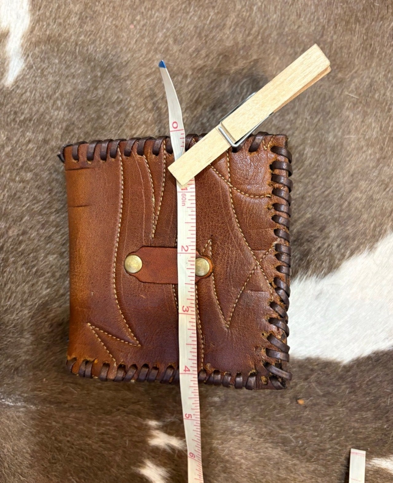 Vintage Brown Leather Cowboy Boot Bifold Wallet with Brass Accent