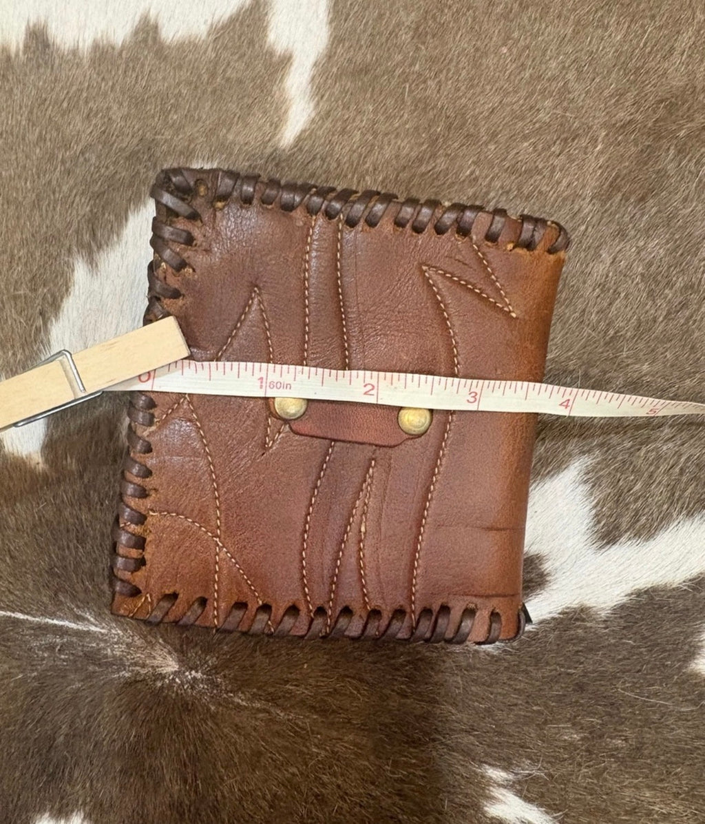 Vintage Brown Leather Cowboy Boot Bifold Wallet with Brass Accent