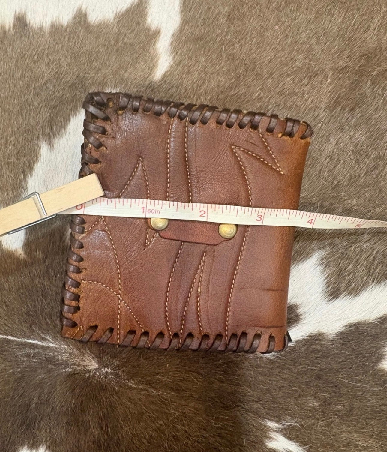 Vintage Brown Leather Cowboy Boot Bifold Wallet with Brass Accent