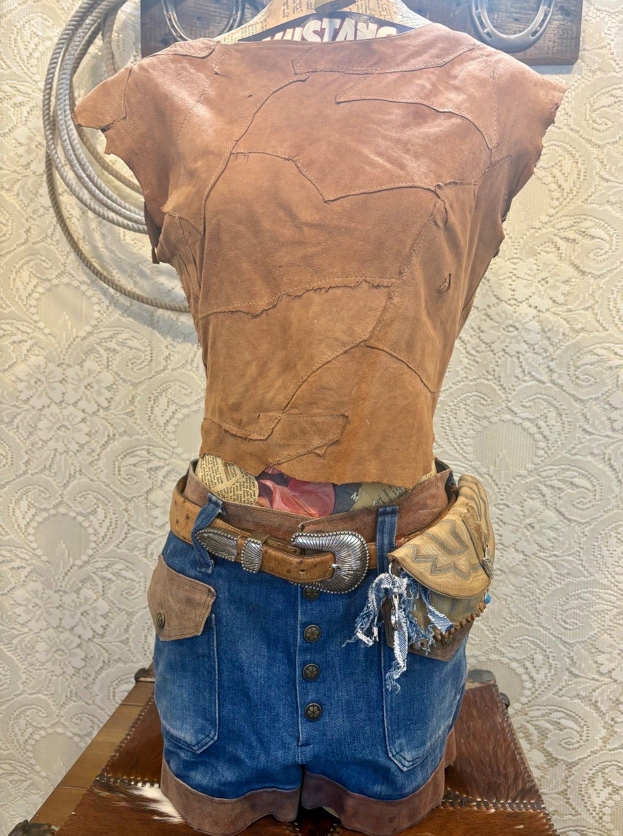 Vintage Tan Leather Cowboy Boot Western Clutch with Turquoise Accent