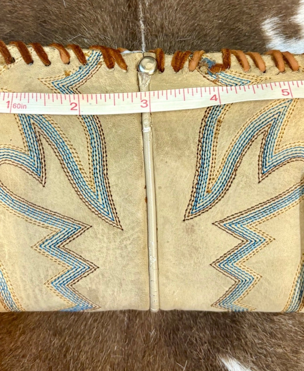 Vintage Tan Leather Cowboy Boot Western Clutch with Turquoise Accent